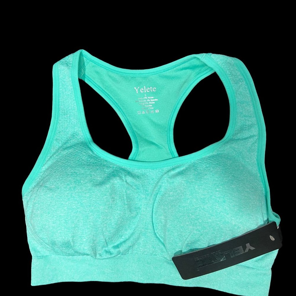 Brand New YELETE Women’s Marled Knit Sports Bra w/Contrast Binding